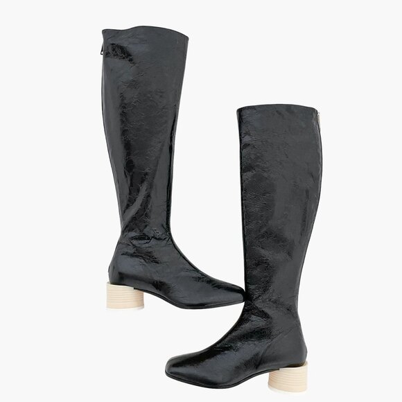 MM6 Maison Margiela Tin Can Boots EU 38 US 7 Black Knee High Block Heel Tall - Picture 2 of 13